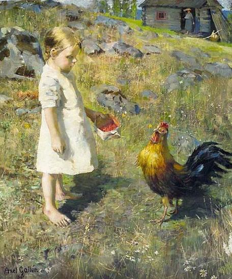 Akseli Gallen-Kallela 'The girl and the rooster' oil painting image